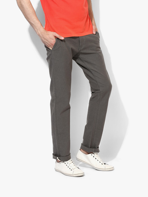 

Dark Grey Striped Slim Fit Chinos