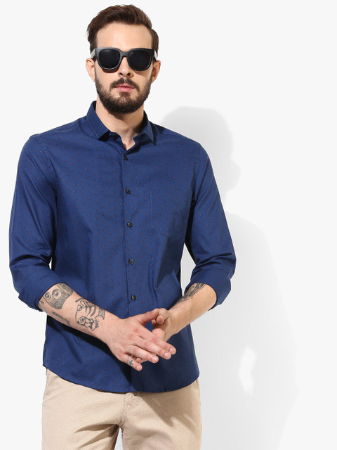 

Navy Blue Printed Slim Fit Casual Shirt