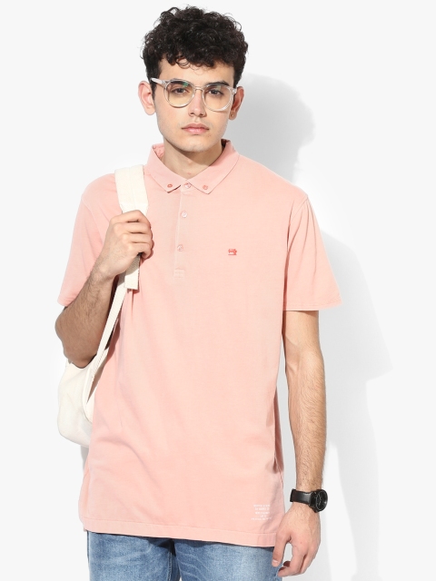 Peach Solid Regular Fit Polo T-Shirt