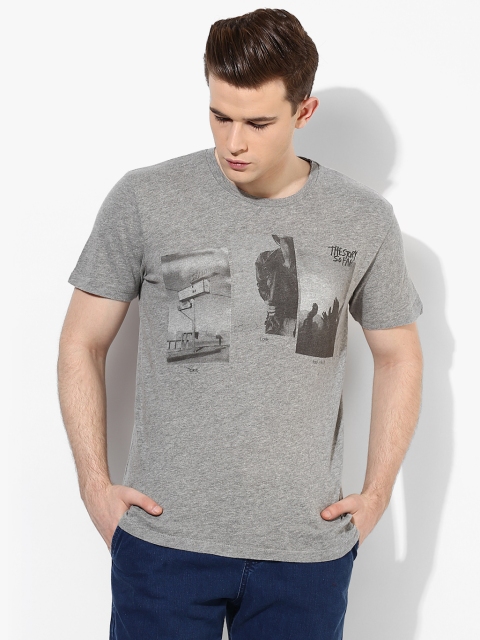 

Grey Printed Slim Fit Round Neck T-Shirt
