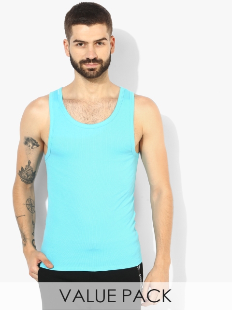 Pack Of 2 Light Blue Solid Round Neck Vests