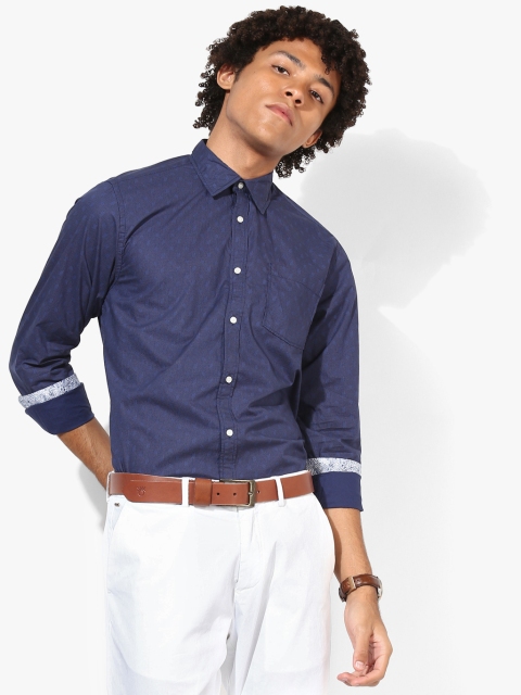 

Navy Blue Printed Slim Fit Casual Shirt