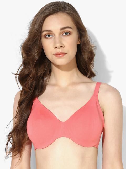 

Pink Solid Wired-Padded Support Bra