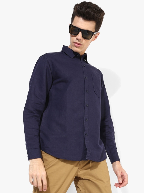 

Navy Blue Solid Slim Fit Casual Shirt