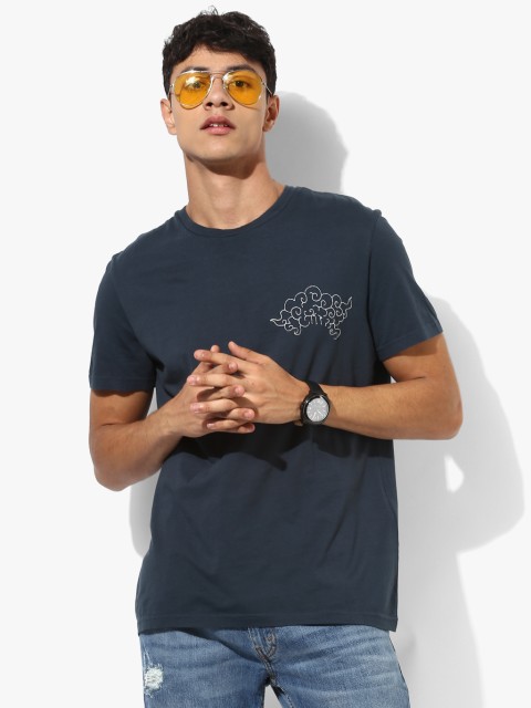 

Navy Blue Printed Regular Fit Round Neck T-Shirt