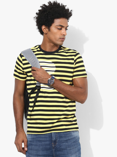 

Yellow Striped Regular Fit Round Neck T-Shirt
