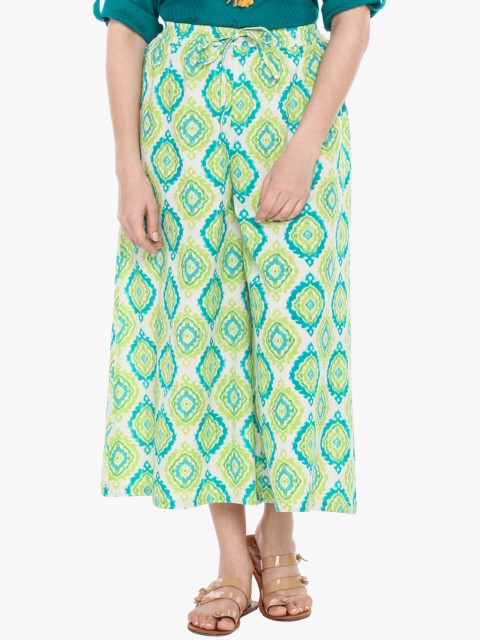 

RANGMANCH BY PANTALOONS Women Green Straight Printed Palazzos