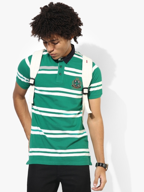 

Proline Men Green & White Striped Regular Fit Polo T-shirt