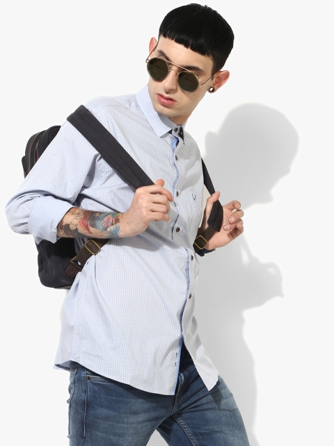

Light Blue Checked Slim Fit Casual Shirt