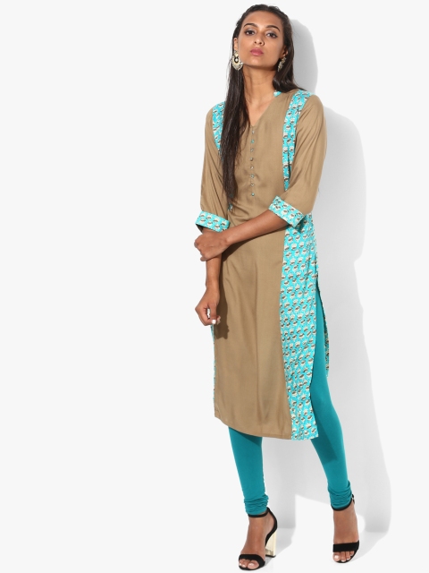

Shree Women Khaki & Turquoise Blue Printed A-Line Kurta