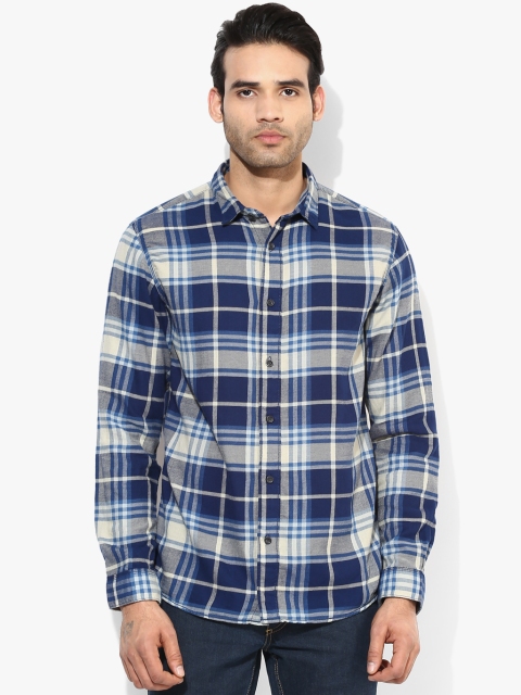 

Navy Blue Checked Slim Fit Casual Shirt