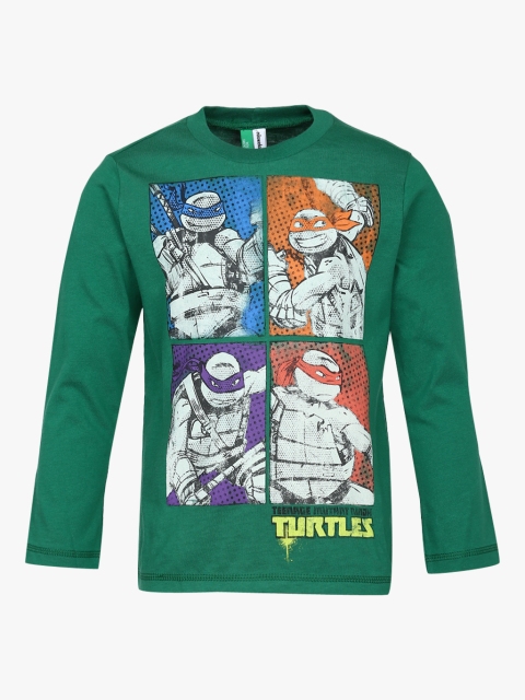 

United Colors of Benetton Boys Green & White Printed Round Neck T-shirt
