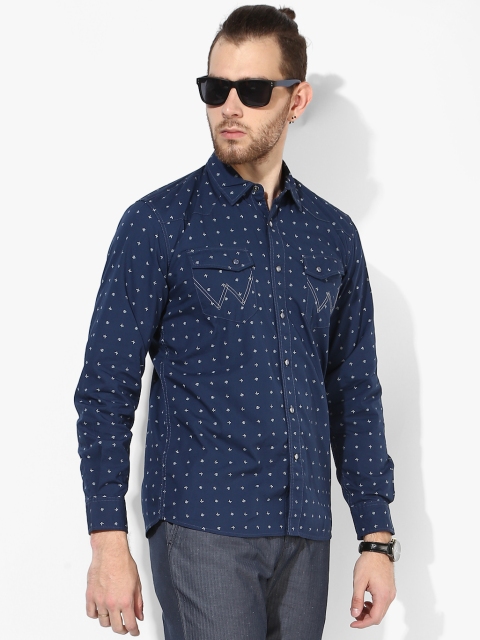 

Navy Blue Printed Regular Fit Casual Shirt