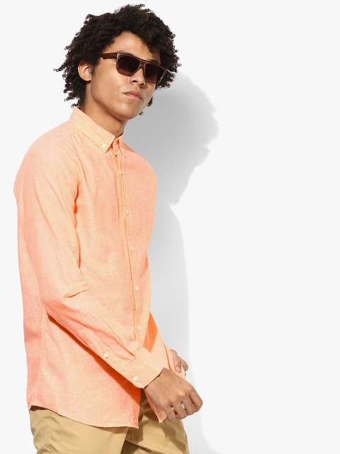 

Orange Textured Slim Fit Casual Shirt