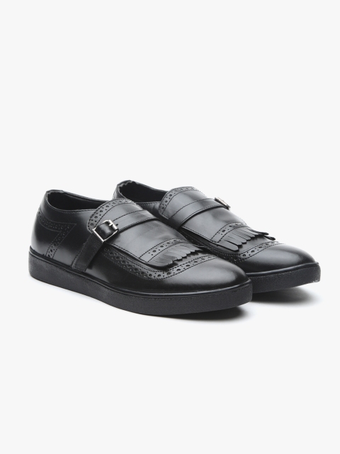 

Carlton London Men Black Leather Monks