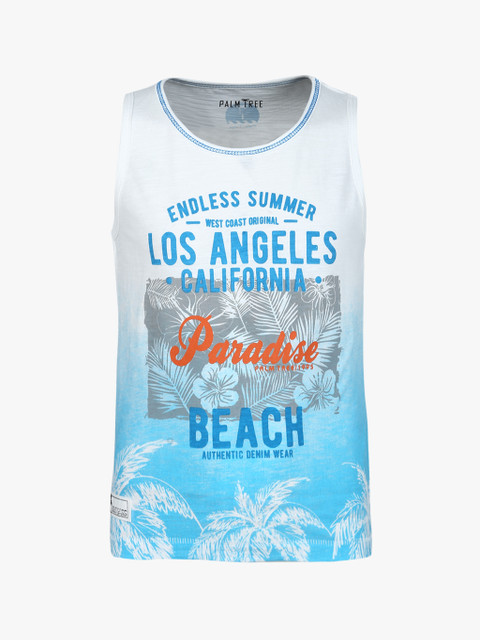 

Blue Printed Sleevless T-Shirt