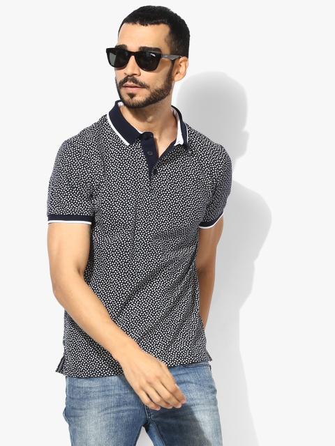 

Navy Blue Printed Slim Fit Polo T-Shirt