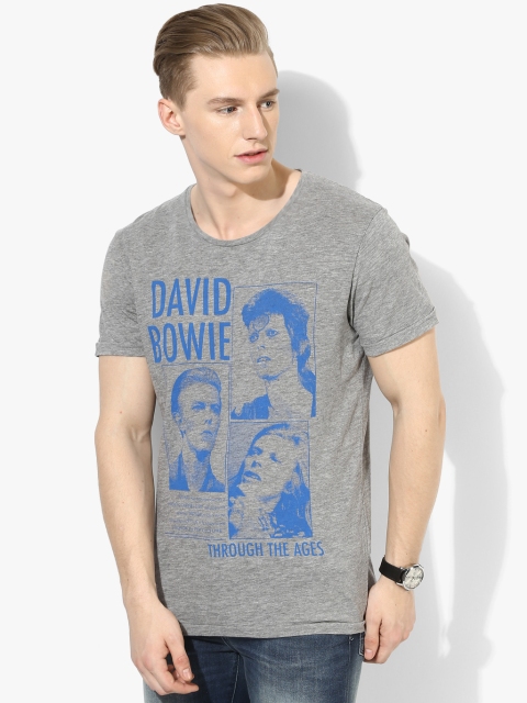 

Grey Printed Slim Fit Round Neck T-Shirt