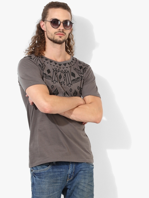 

Grey Printed Slim Fit Round Neck T-Shirt
