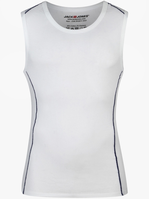 

White Solid Round Neck Vest