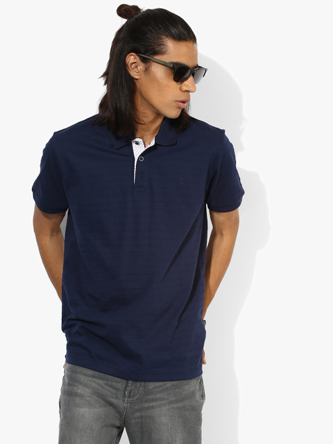 

Navy Blue Striped Regular Fit Polo T-Shirt