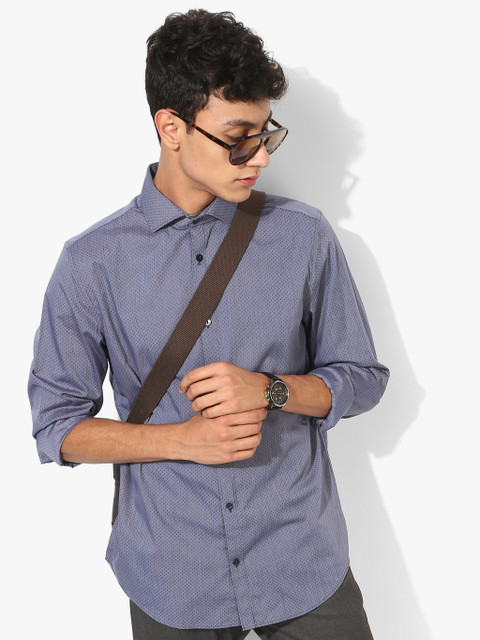 

Navy Blue Printed Regular Fit Casual Shirt
