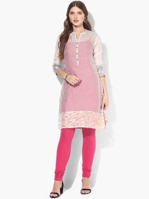 

White Striped Cotton Kurta With Lining, Off white