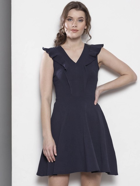 

Navy Blue Coloured Solid Skater Dress