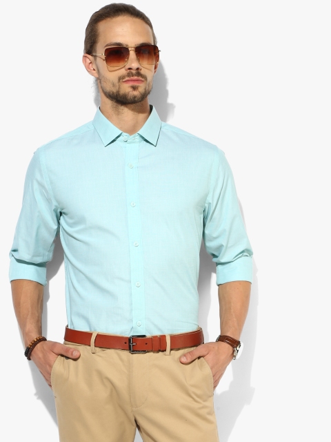 

Aqua Blue Solid Slim Fit Casual Shirt