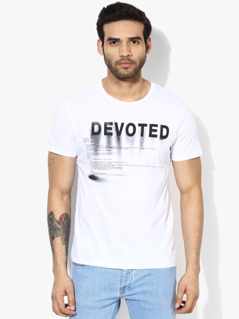 White Printed Slim Fit Round Neck T-Shirt