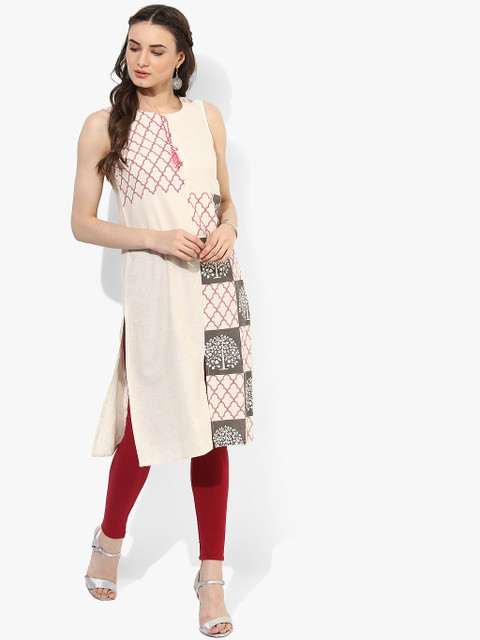 

RANGMANCH BY PANTALOONS Women Cream-Coloured Printed Straight Kurta