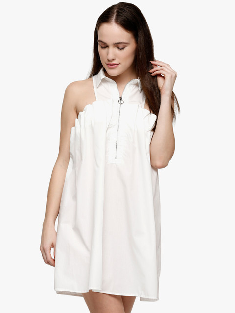 

Off White Coloured Solid Shift Dress