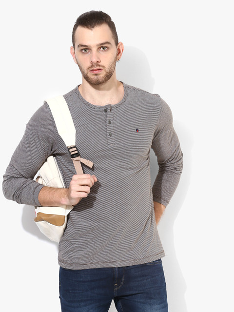 

Brown Striped Slim Fit Henley T-shirt
