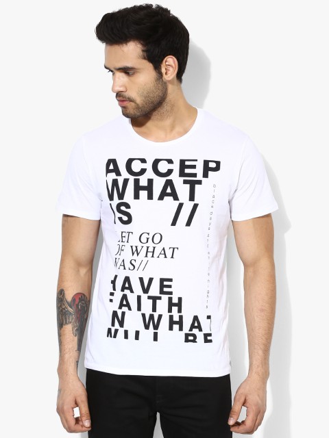 

White Printed Slim Fit Round Neck T-Shirt