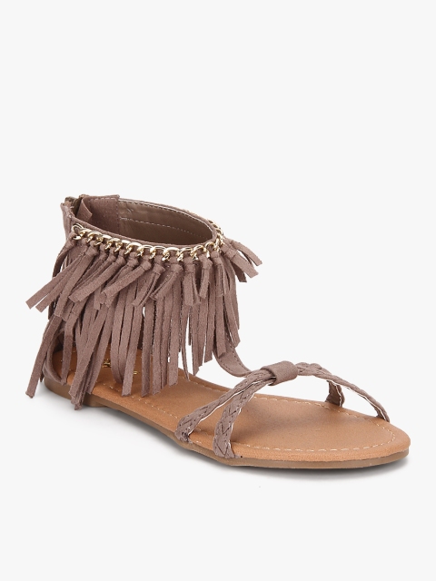 

Brown Woven Design Open Toe Flats