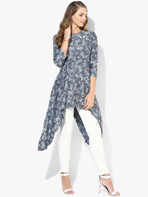 

Biba Navy Blue & Grey Woven Design A-line Kurti