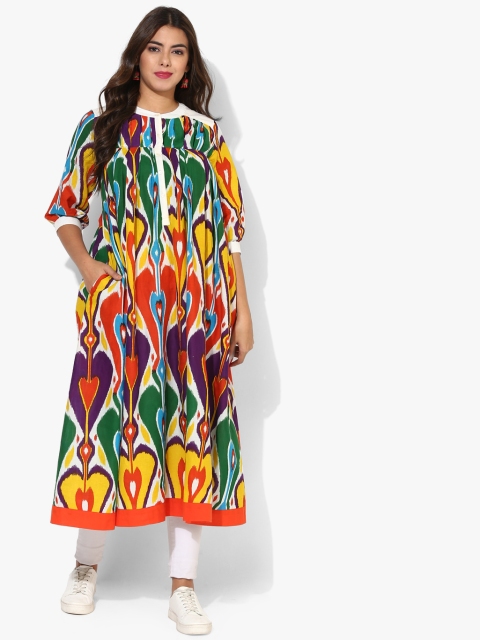 

Mandarin Collar 3/4Th Sleeves Printed Ikat Kurta, Multi