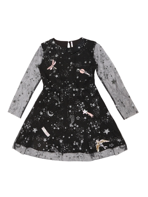 POPPERS by Pantaloons Girls Black Embellished Fit and Flare Dress