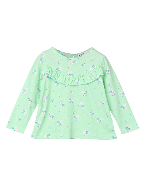

Beebay Girls Green Printed A-Line Pure Cotton Top