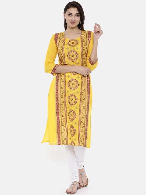 

Avaana Women Yellow Printed Straight Kurta