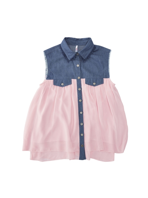 

POPPERS by Pantaloons Girls Blue Solid Shirt Style Top