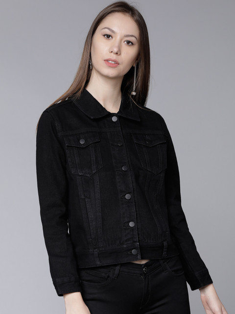 

Tokyo Talkies Women Black Solid Denim Jacket