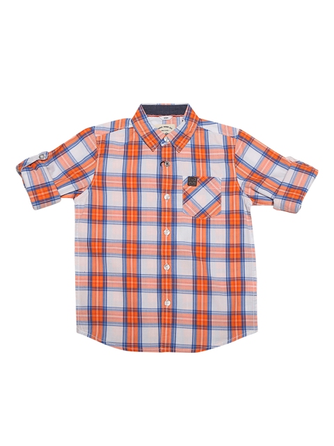 

Allen Solly Junior Boys Orange & White Regular Fit Checked Casual Shirt