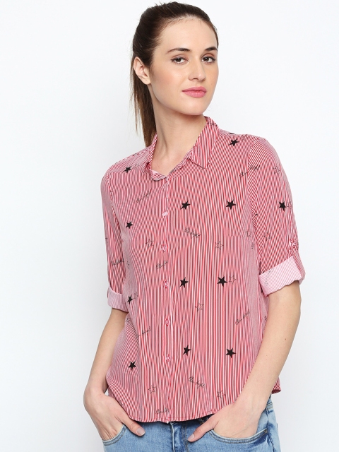 SF JEANS by Pantaloons Women Red & White Regular Fit Printed Casual Shirt