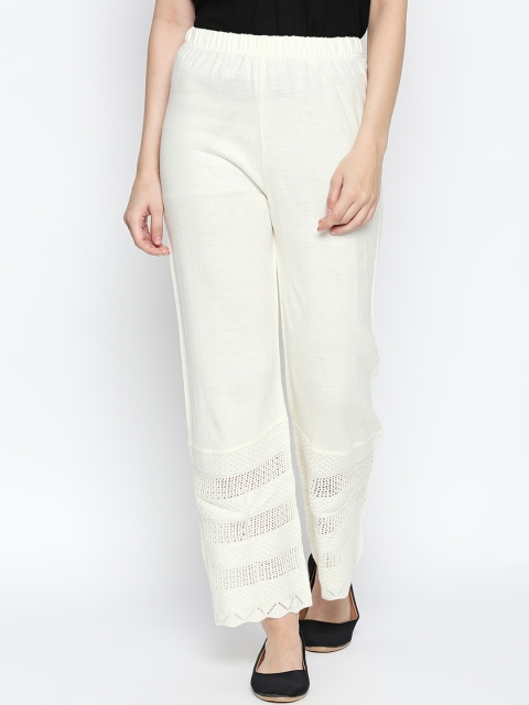 

RANGMANCH BY PANTALOONS Women White Straight Solid Palazzos