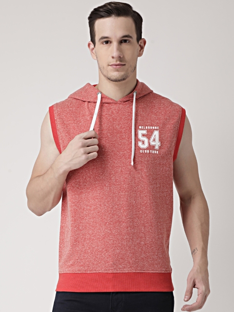 

Club York Men Coral Red Solid Hooded Sweatshirt