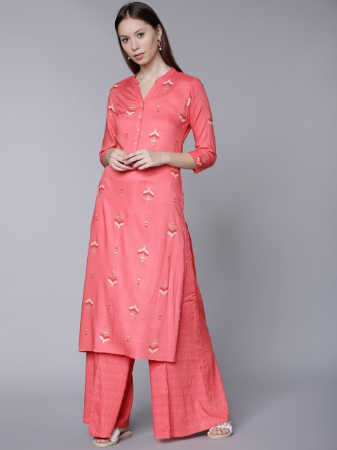 

Vishudh Women Pink Printed Kurta with Trousers