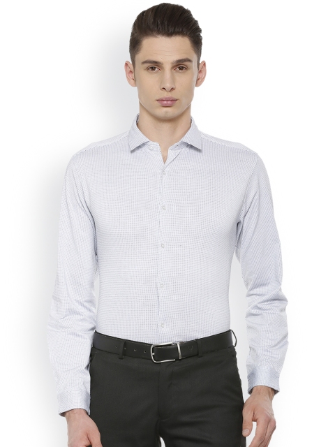 Van Heusen Men White Slim Fit Printed Formal Shirt