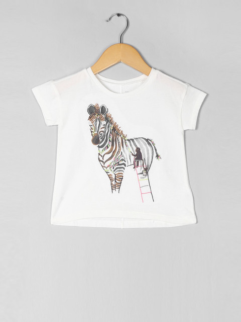 

GAP Girls White Printed Round Neck T-shirt