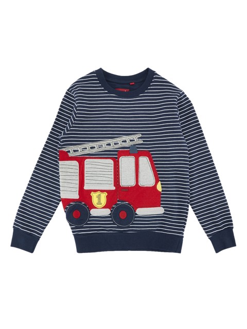 

CHALK by Pantaloons Boys Navy Blue & White Striped Sweatshirt with Applique